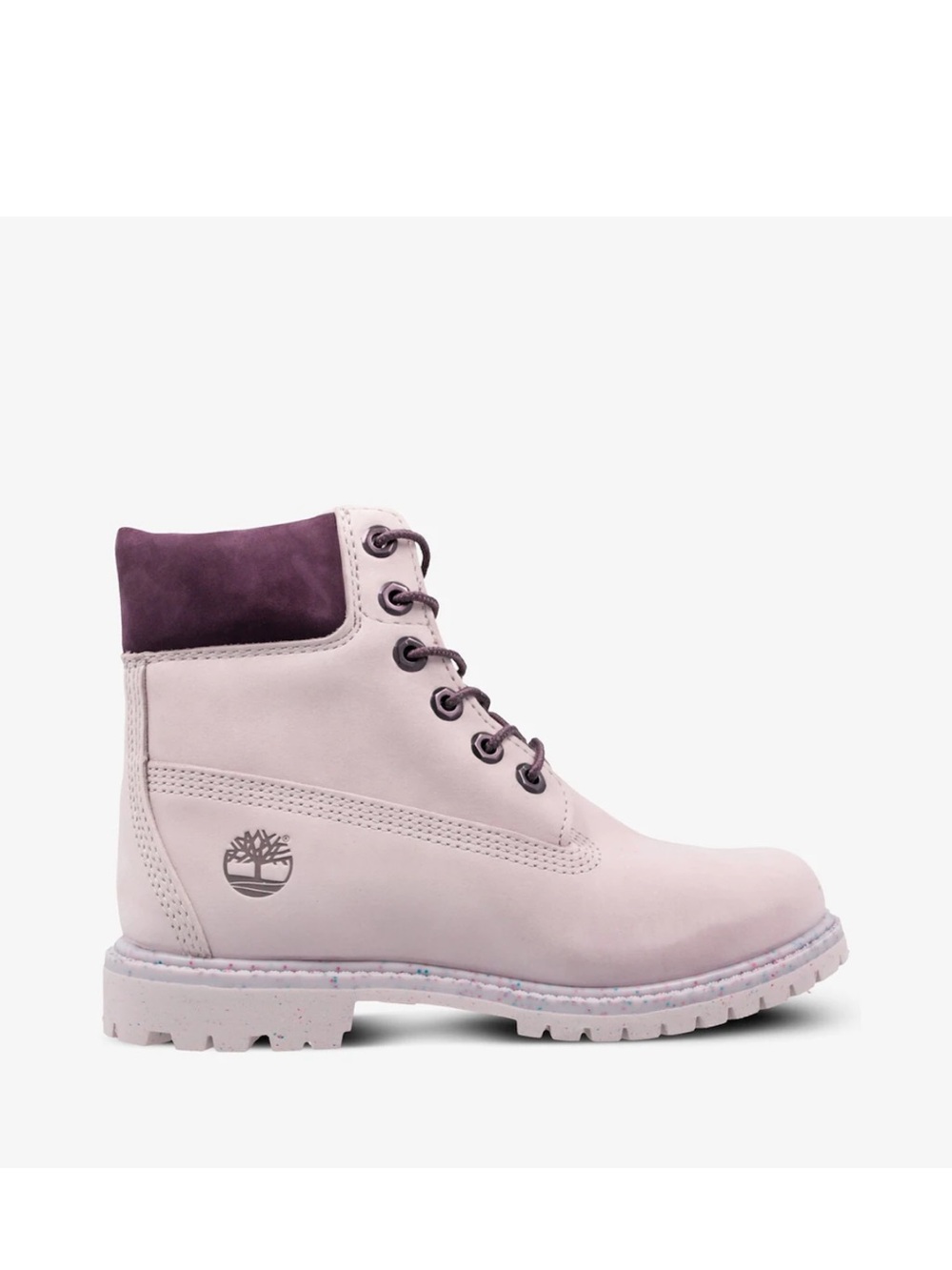Timberland Women's Light Pink Lace-Up Boots with Plum Collar